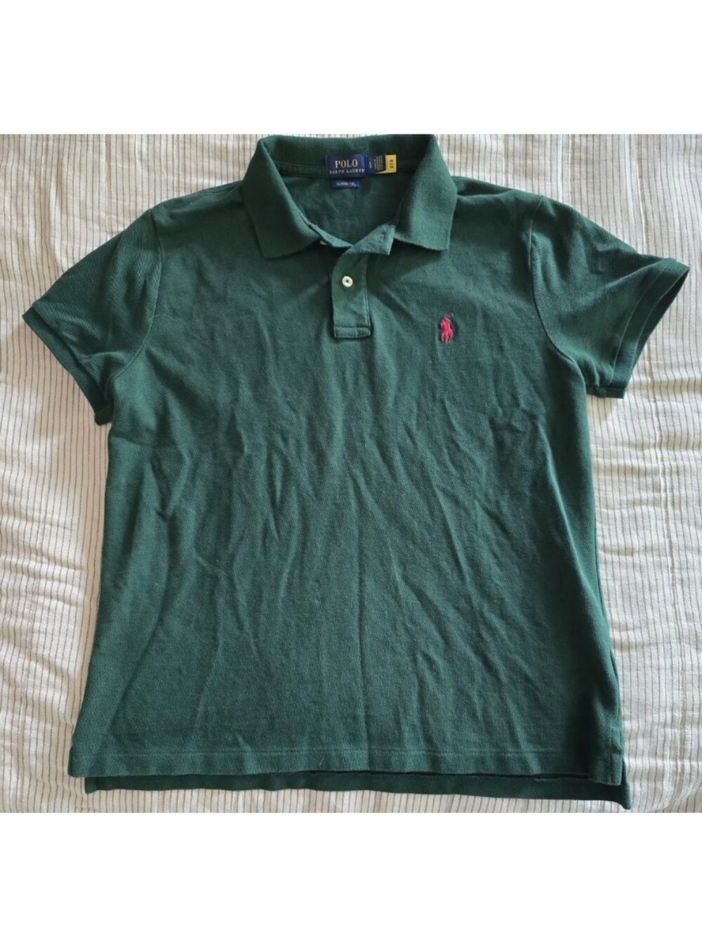 Ralph Lauren Green Polo Shirt Mens Size Large Red Pony Classic Fit Short Sleeve